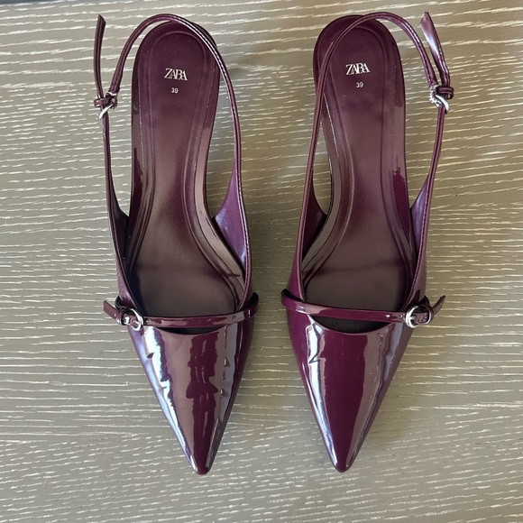 Zara Shoes - Zara Burgundy Patent Pointed Slingback Heels
